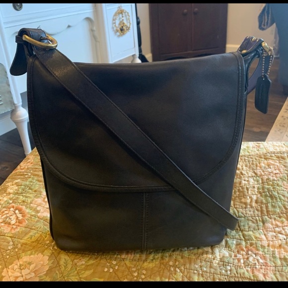 Coach Handbags - Coach Black Leather Crossbody Bag with Brass Hardware